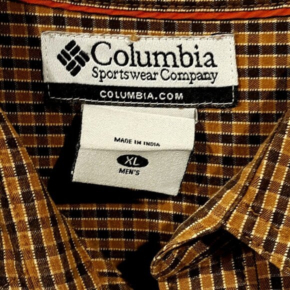 Columbia Men XL Shirt Brown Check Cotton Button Down Button Collar Casual Preppy - Picture 6 of 7